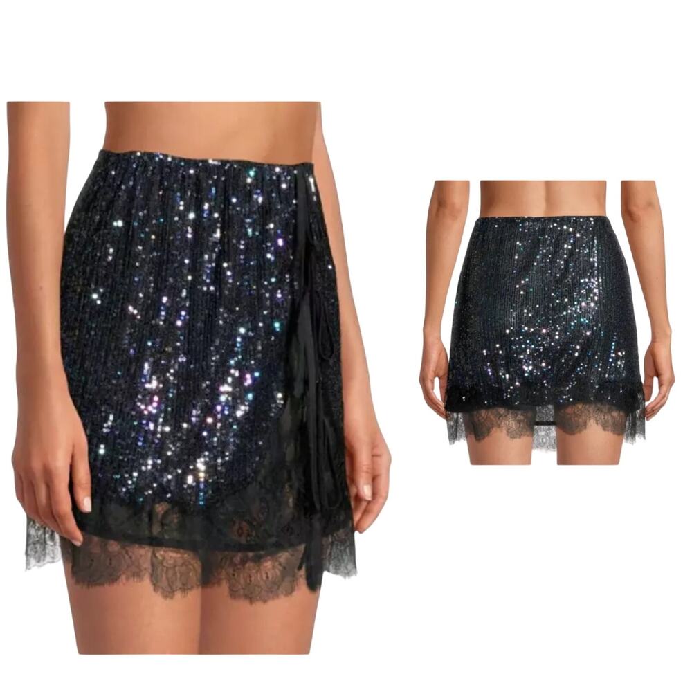 FREE PEOPLE Gold Rush Half-Slip Mini Skirt Lace Hem Embellished Sequin Small NWT - Picture 9 of 9